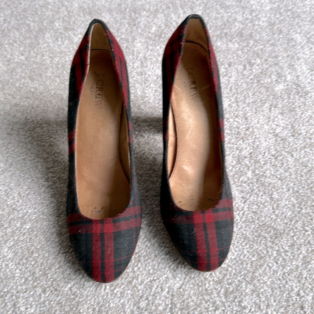 J Crew plaid block heel. Size 8
